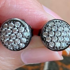 Designer Sterling Silver/Black Rhodium, White Sapphire Cluster Studs